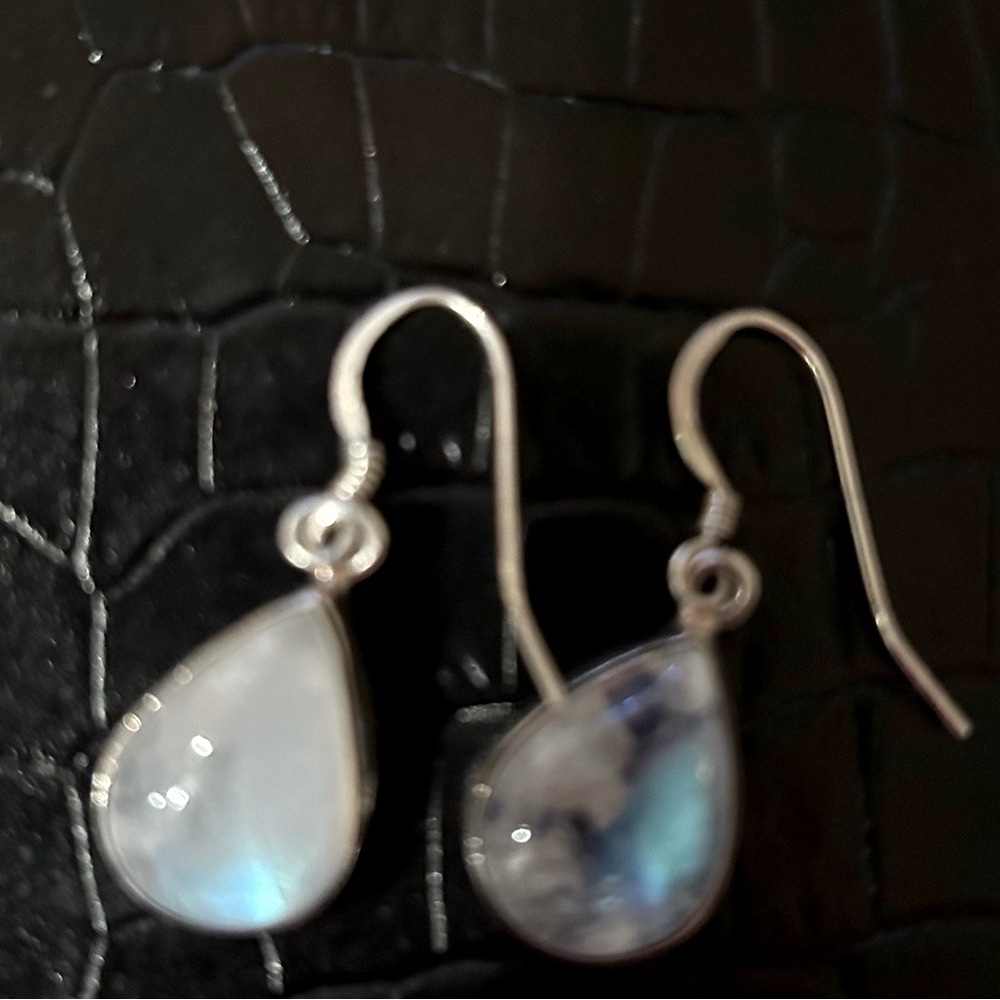 Moonstone and Silver Teardrop Earrings